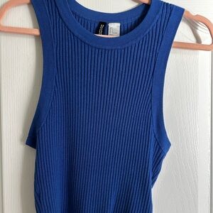 Blue Ribbed Sleeveless Top